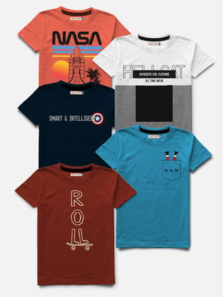 Trendy Pack Of 5 Printed Round Neck Half Sleeve Tshirt For Boys