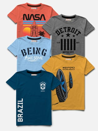 Trendy Pack Of 5 Printed Round Neck Half Sleeve Tshirt For Boys