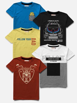 Trendy Pack Of 5 Printed Round Neck Half Sleeve Tshirt For Boys