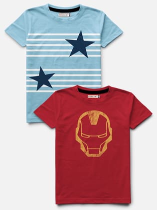 Trendy Pack of 2 Round Neck Printed Half Sleeve T-shirt for Boys