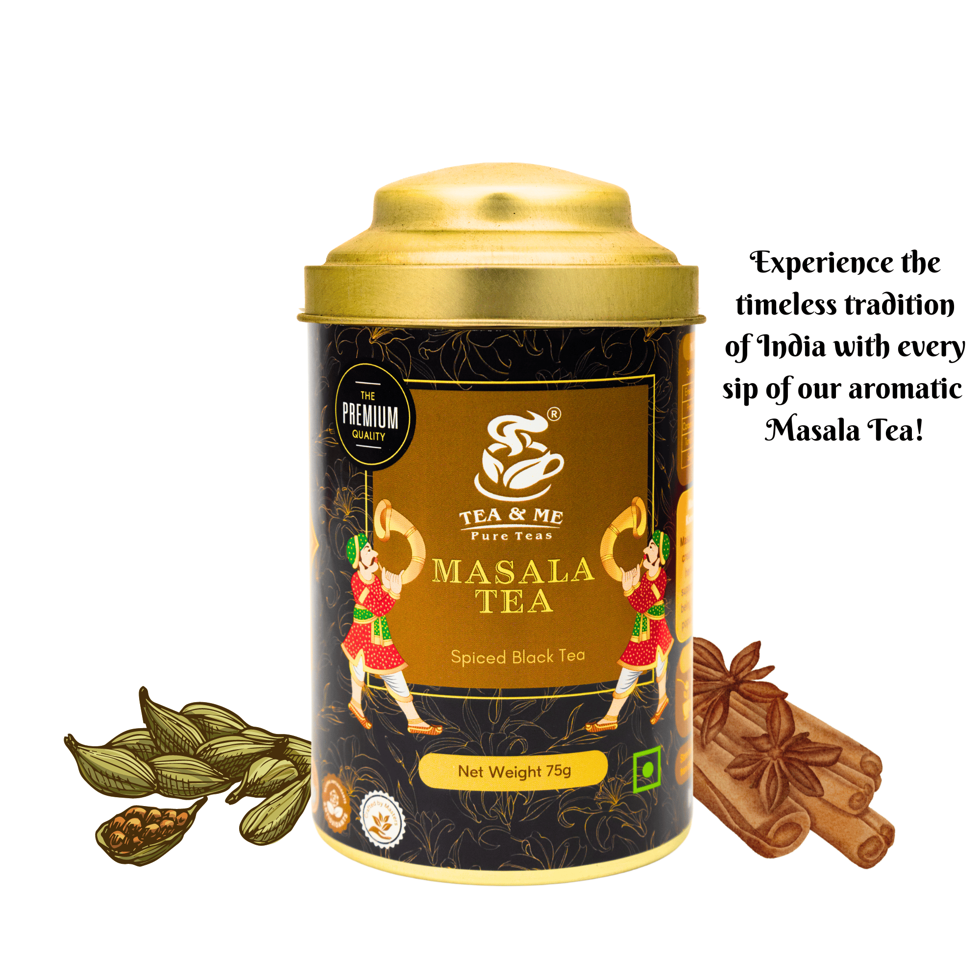 Tea & Me Masala Tea Blended CTC with finest Indian spices Black Pepper, Cardamom, Cinnamon, Ginger, Masala Chai Tin