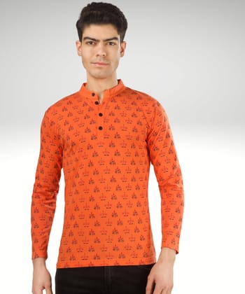 BLUEFICUS Men's Jai Shree Ram Printed Cotton Round Neck Full Sleeves T-Shirt (Orange)