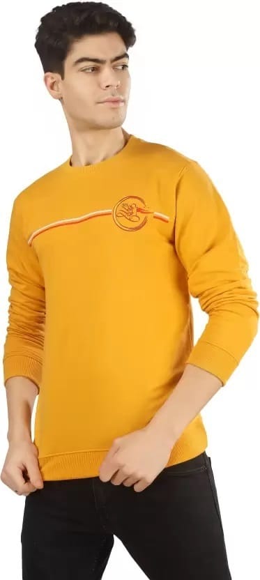 BLUEFICUS Men's Jai Shree Ram Printed Cotton Round Neck Full Sleeves T-Shirt (Yellow)