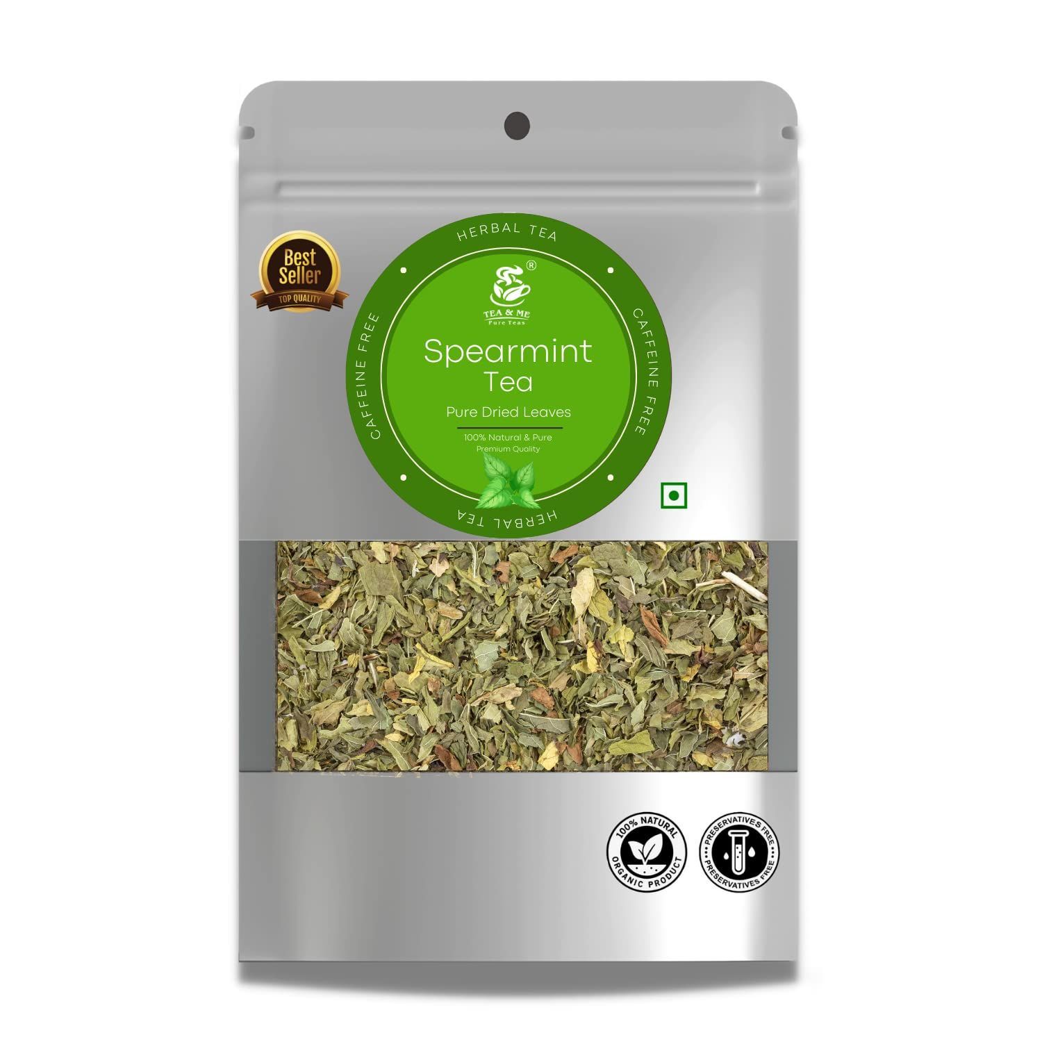 TEA & ME Organics Spearmint Herbal Tea Loose Leaf | Pure Spearmint Tea for PCOS, PCOD | Spearmint Tea Leaves | Helps Cure Hormonal Imbalance, Unwanted Facial Hair, Acne - 50 Gm