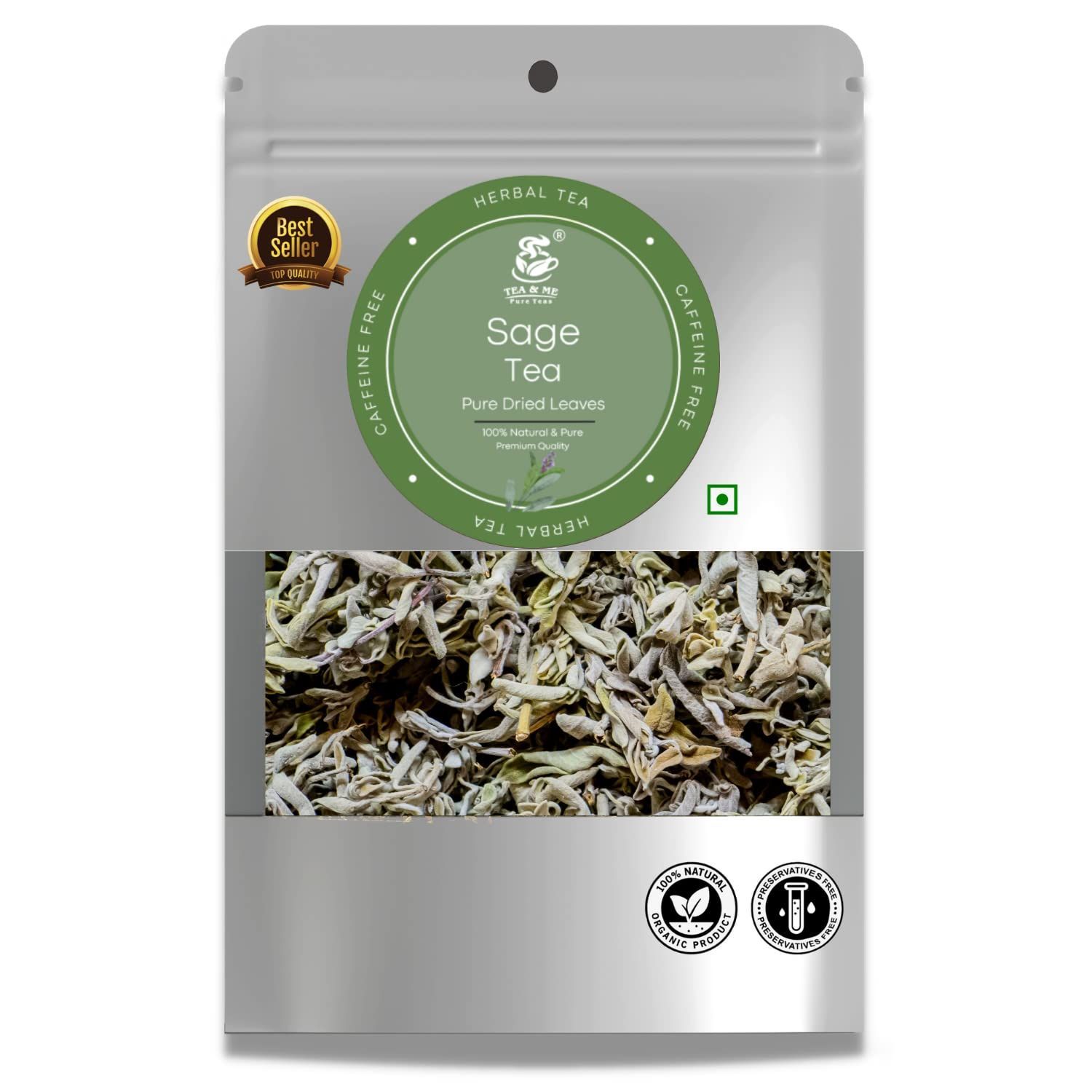 TEA & ME Dried Sage Leaves for Tea | Smudge Smudging, Energy, Reiki, Energy Block Removal | Blood Sugar Support, Nutrient-Rich, Antioxidant-Packed - 50g