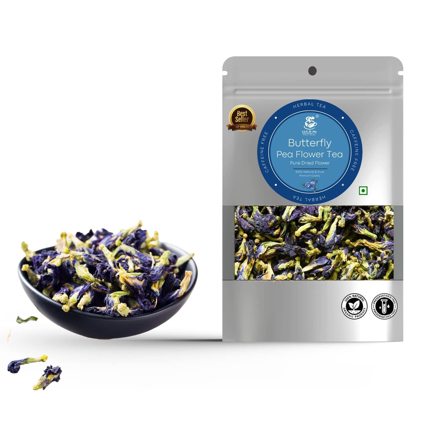 TEA & ME Butterfly Pea Flower Tea/Premium Blue Tea/Aparajita ke phool Flower/Petals/Hot Tea, Natural Blue Iced Tea, Mocktails, Relieves Stress/Ayurvedic Shankhpushpi Tea/Tea Blends