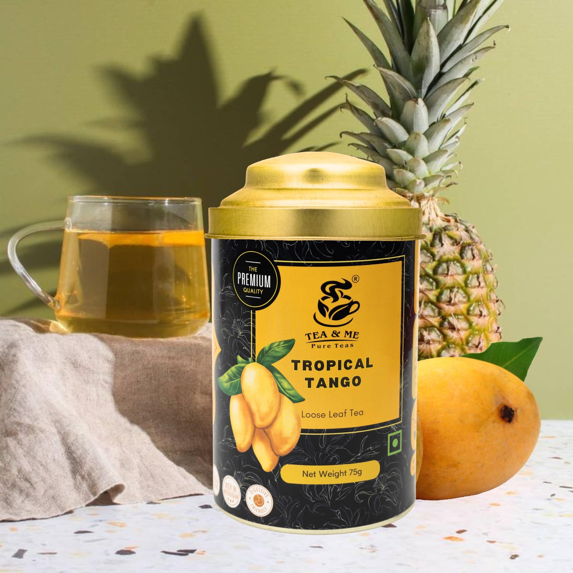 Tea & Me Mango Black Loose Leaf Tea | Natural Flavour Mango, Pineapple, Passionfruit with Whole Leaf Tea | 100% Natural Ingredient | Iced Tea and Hot Tea