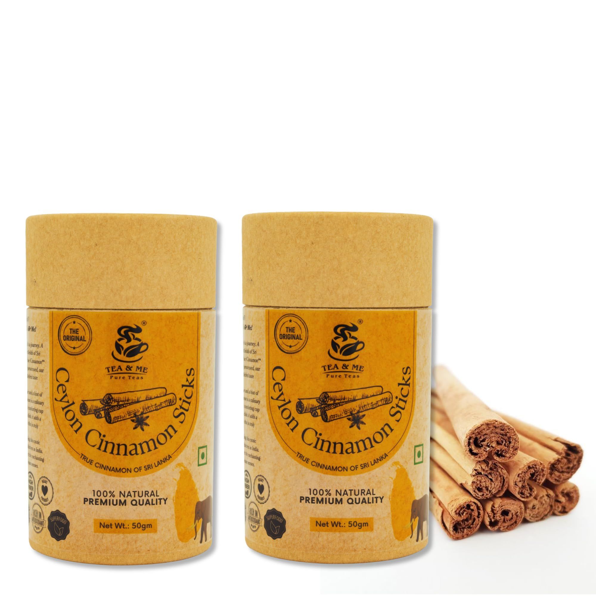 TEA & ME Srilankan Ceylon Cinnamon Sticks | Premium Grade Dalchini Cinnamon Stick for Cooking, Baking, and Beverages | 100% Pure, Natural Rich in Antioxidants - 100g (50g*2) Pack of 2