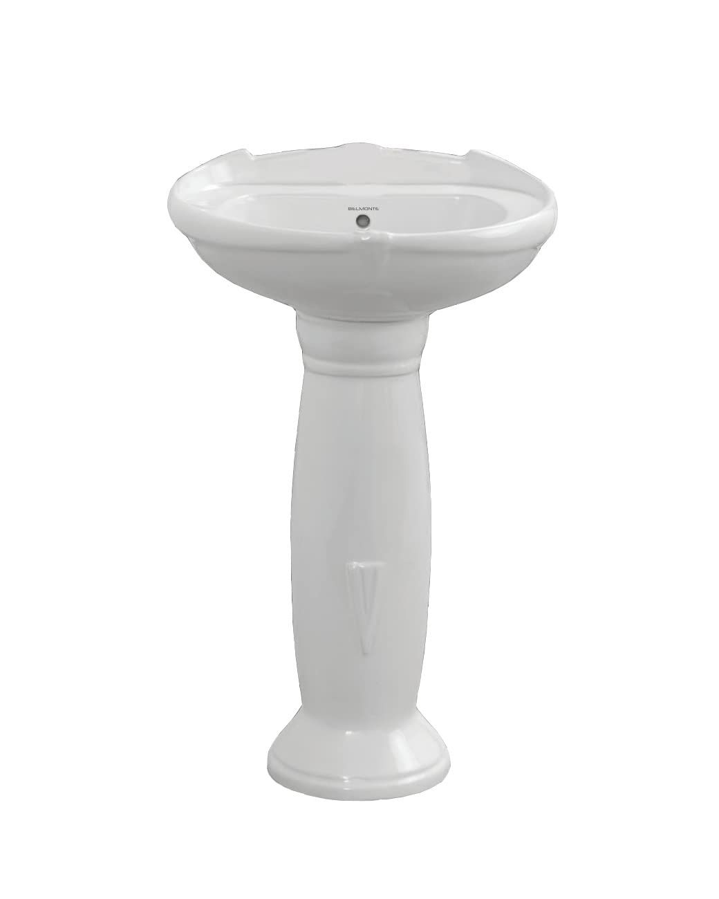 Belmonte Ceramic Glossy Wash Basin for Bathroom/Washroom Aishwarya with Pedestal/Stand, 22 x 16 Inch, White