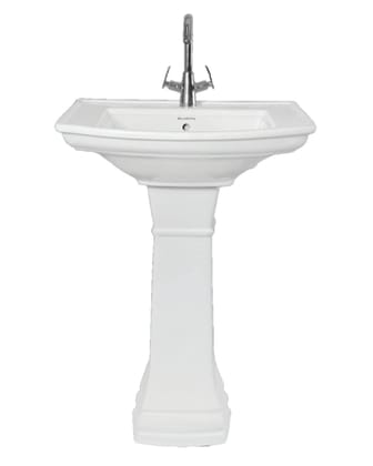 Belmonte Ceramic Rectangle Shape Pedestal Wash Basin Battle for Bathroom Washroom Toilet 25 Inch x 20 Inch White