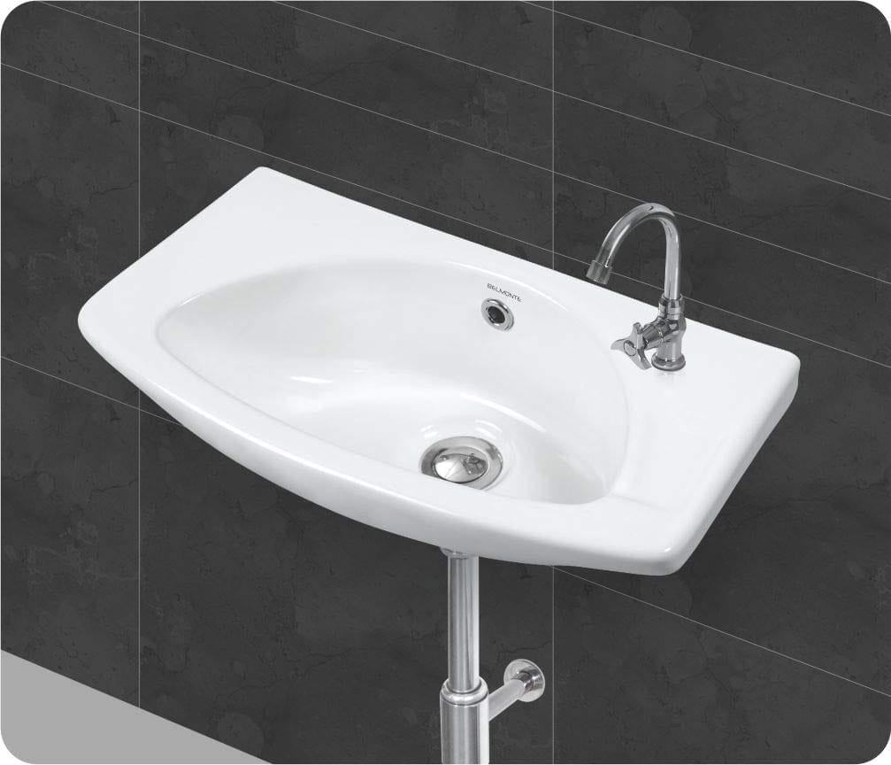 Belmonte Wall Hung Wash Basin, White, Glossy Finish