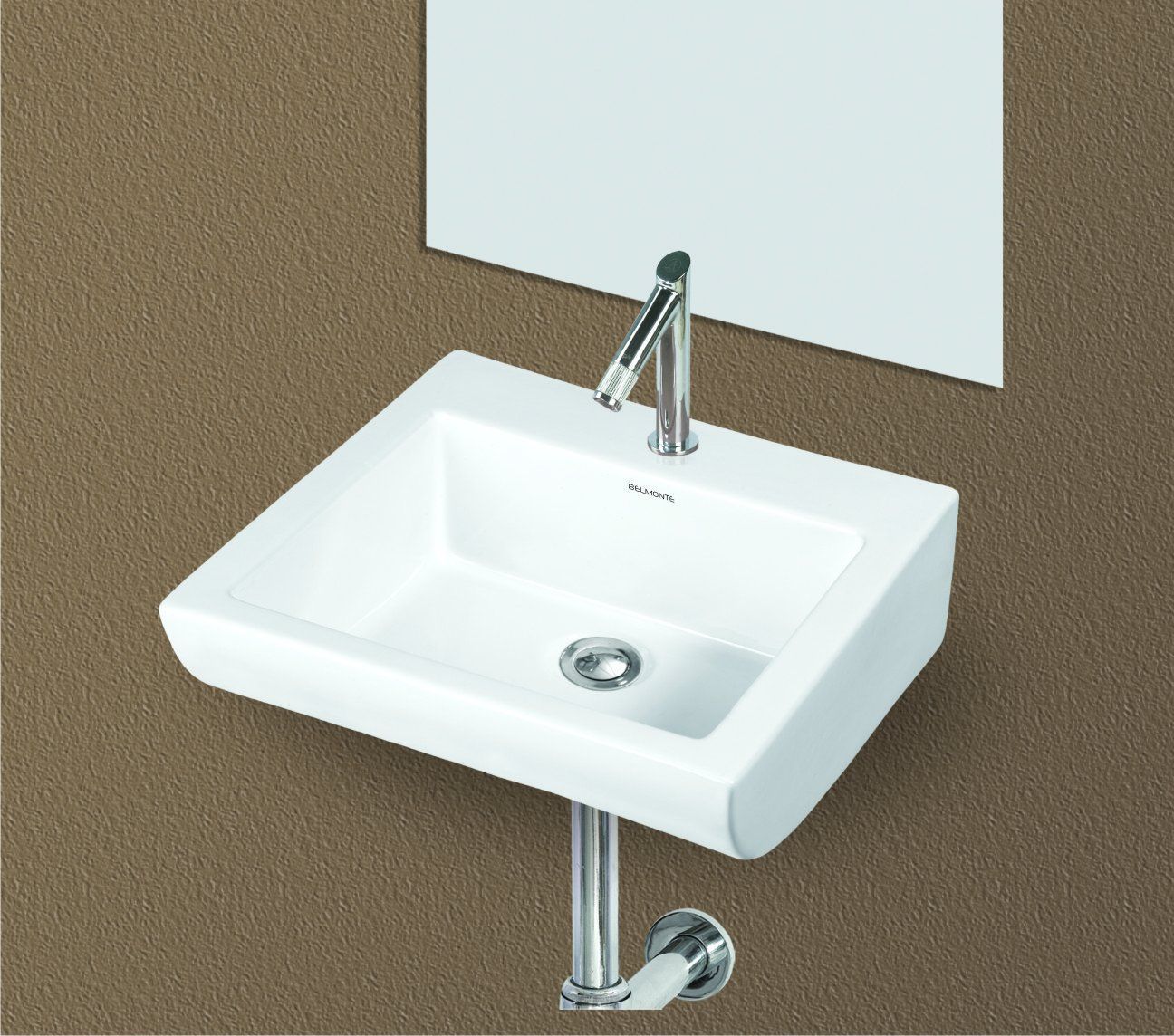 Belmonte Ceramic Wall Hung Mounted Big Sparrow Rectangle Square Wash Basin, White, Glossy Finish