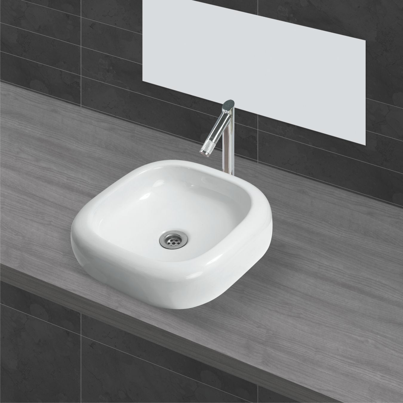 Belmonte Ceramic Counter Top/Table Top/Square Wash Basin/Sink for Bathroom/Washroom/Toilet Slash (16 x 16 Inch, White)