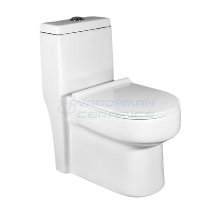 Vardhman Ceramics Western Commode One Piece Water Closet Floor Mounted S Trap Outlet on Floor Glossy Finish White EWC for Toilet Bathroom Washroom 806 White