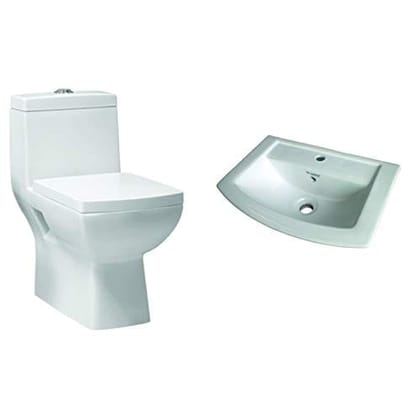 Belmonte Ceramic Outlet Location Floor Side Bottom S Trap Distance 225mm 9 Inch One Piece Western Toilet Commode Water Closet Square - White