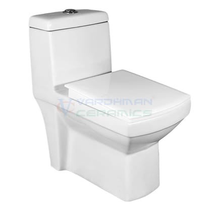 Vardhman Ceramics Floor Mounted Western Toilet One Piece Commode Water Closet S Trap Outlet on Floor Glossy Finish White EWC for Bathroom Washroom 808 White