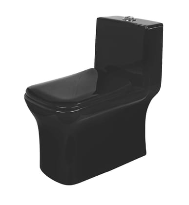 Belmonte Ceramic One-Piece Western Toilet Commode Water Closet EWC Floor Mounted Battle S Trap OUTLET Is on FLOOR Full Black Color