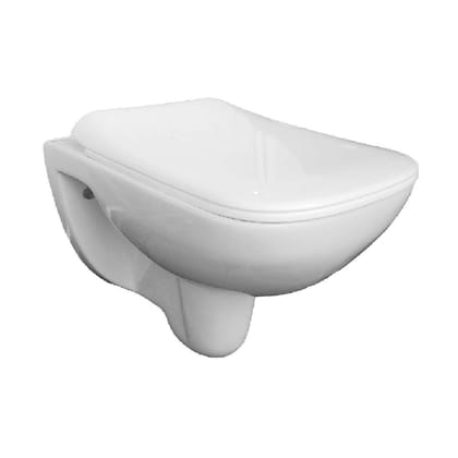 Belmonte Ceramic Wall Mounted Rimless Western Toilet/Commode/Water Closet/EWC New Cera with Slow Motion/Soft Close Slim Seat Cover 50cm x 36cm x 36cm - White