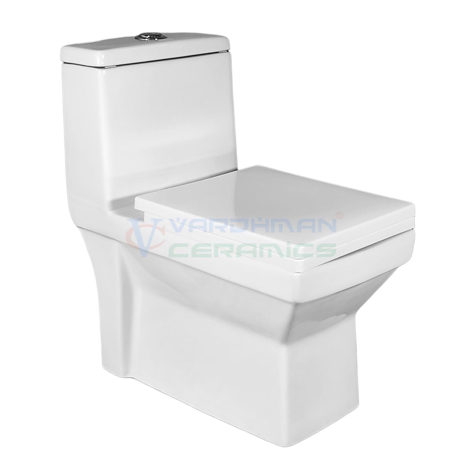 Vardhman Ceramics Syphonic Commode Toilet One Piece EWC Western Water Closet Floor Mounted S Trap Outlet on Floor Glossy Finish White EWC for Bathroom Washroom 808 Siphonic White