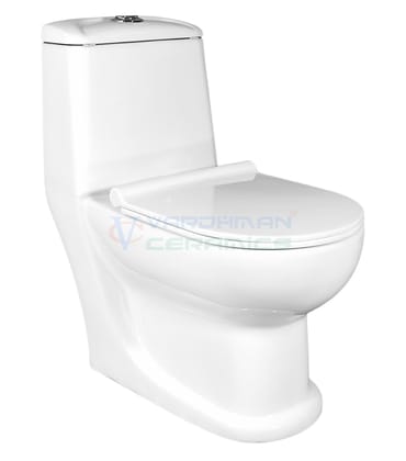 Vardhman Ceramics One Piece Water Closet Floor Mounted S Trap Outlet on Floor Western Commode Glossy Finish White EWC for Toilet Bathroom Washroom 811 White