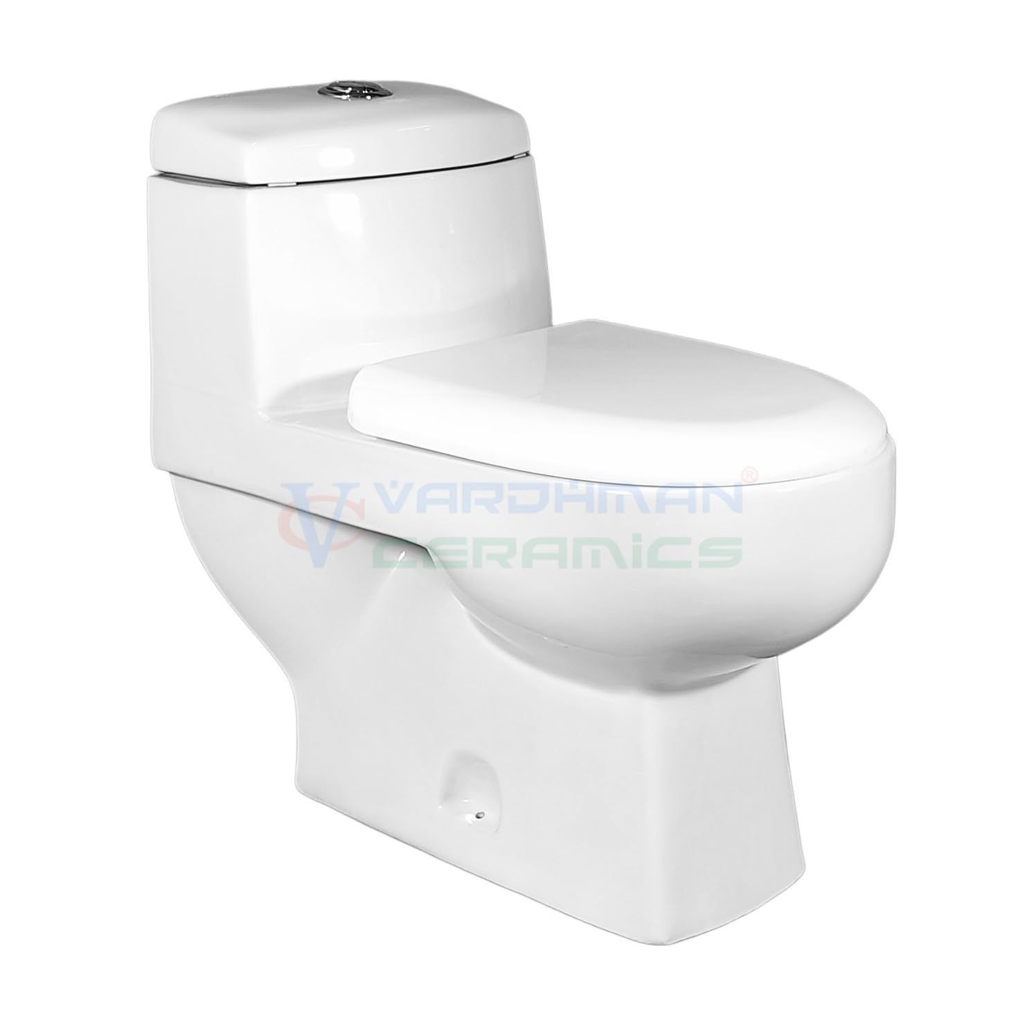 Vardhman Ceramics One Piece Water Closet Floor Mounted S Trap Western Commode Outlet on Floor Glossy Finish White EWC for Toilet Bathroom Washroom 812 White