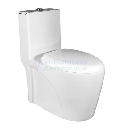 Vardhman Ceramics Floor Mounted One Piece Western Commode Water Closet S Trap Outlet on Floor Glossy Finish White EWC for Toilet Bathroom Washroom 813 White