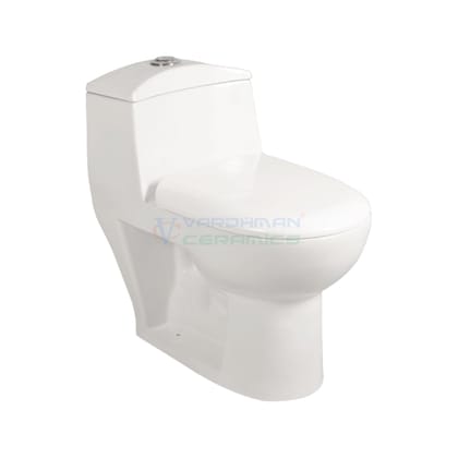 Vardhman Ceramics One Piece Water Closet Siphonic Tornado Flushing Western Commode Floor Mounted S Trap Outlet on Floor Glossy Finish White EWC for Toilet Bathroom Washroom Carol Siphonic White