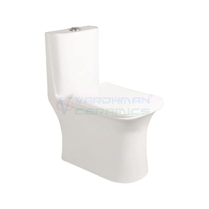 Vardhman Ceramics Siphonic Water Closet One Piece Western Commode Tornado Flushing Floor Mounted S Trap Outlet on Floor Glossy Finish White EWC for Toilet Bathroom Washroom Crenza Siphonic White