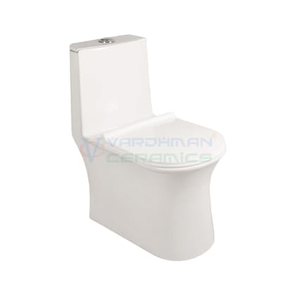 Vardhman Ceramics Siphonic Tornado Flushing One Piece Western Commode Water Closet Floor Mounted S Trap Outlet on Floor Glossy Finish White EWC for Toilet Bathroom Washroom Selta Siphonic White