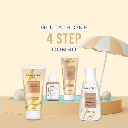 Glamveda Glutathione Skin Perfecting Brightening & Dark Spots Removal 4 Steps Skincare Routine ( Face Wash + Face Cream + Face Serum + Body Lotion )