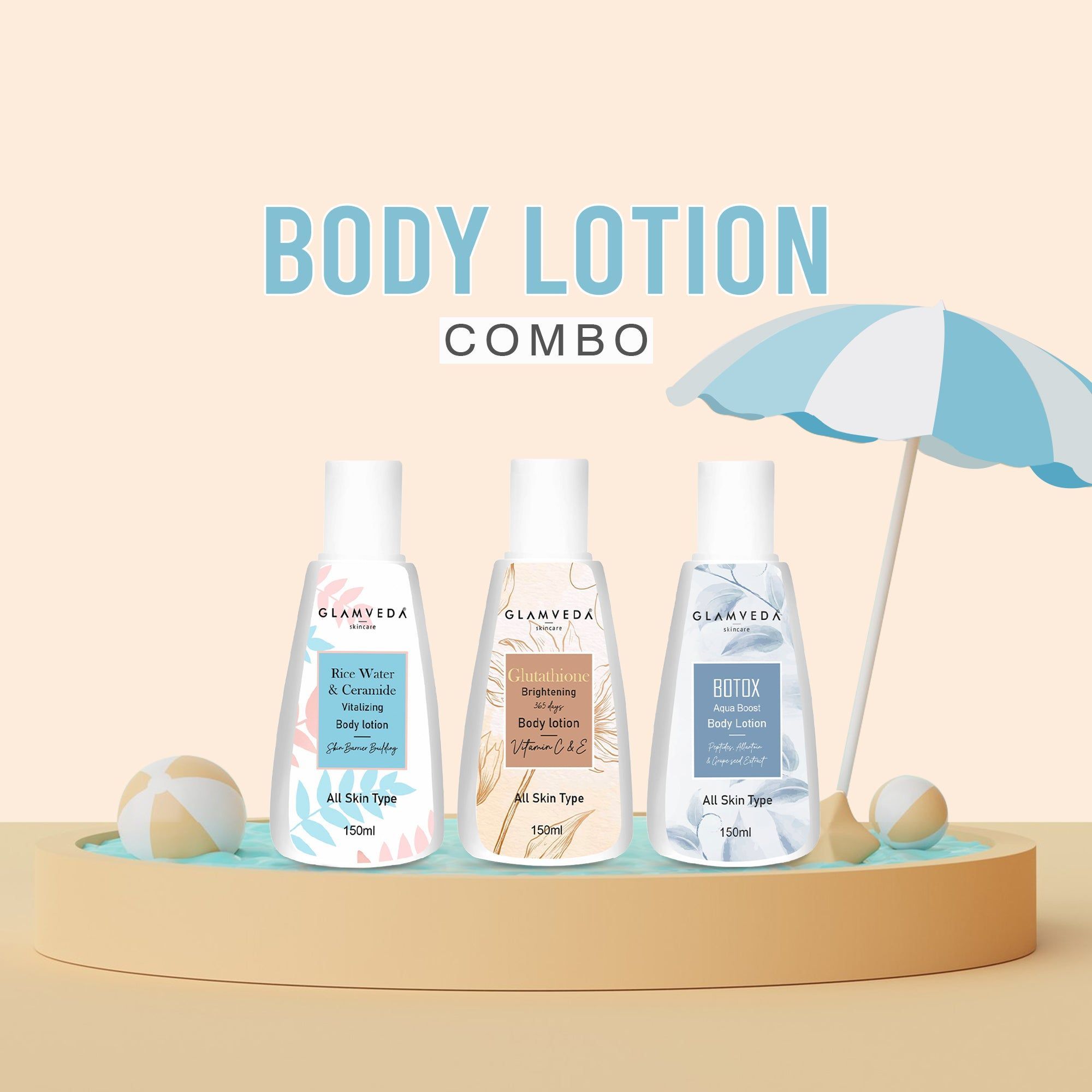 Glamveda Body Lotion Combo | Rice & Ceramide, Glutathione & Botox Body Lotion