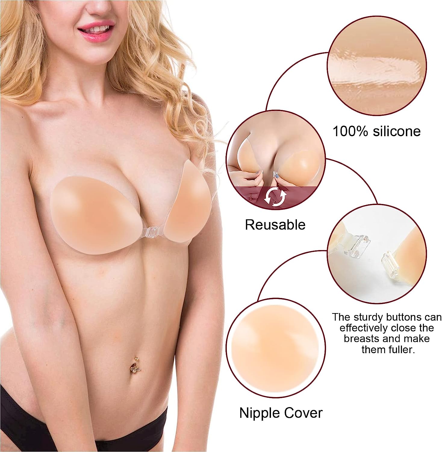 Women's Reusable Nipple Cover - Silicone Nipple Cover Bra Pad - Adhesive Reusable Nipple Pads - Thin Silicone Nipple Cover Pasties