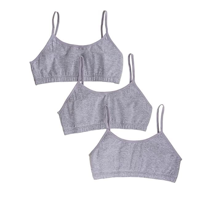 Women's Slim Strap Stretch Cotton Non-Padded Antimicrobial Beginners Slip-on Wireless Teenager Full Coverage Bra -  grey -grey -grey