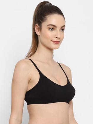 Women's Slim Strap Stretch Cotton Non-Padded Antimicrobial Beginners Slip-on Wireless Teenager Full Coverage Bra -  black -grey