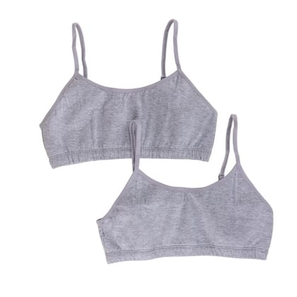 Women's Slim Strap Stretch Cotton Non-Padded Antimicrobial Beginners Slip-on Wireless Teenager Full Coverage Bra -  grey -grey