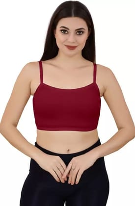 Women's Slim Strap Stretch Cotton Non-Padded Antimicrobial Beginners Slip-on Wireless Teenager Full Coverage Bra - maroon