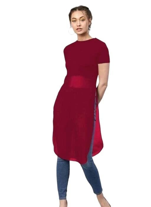 FASHION QUEEN Women's Georgette Dark Red (Marron) Colored Short Sleeves Beautiful Daliy Wear Kurtis Speacially for Summer (G.Marron-Kurtis)