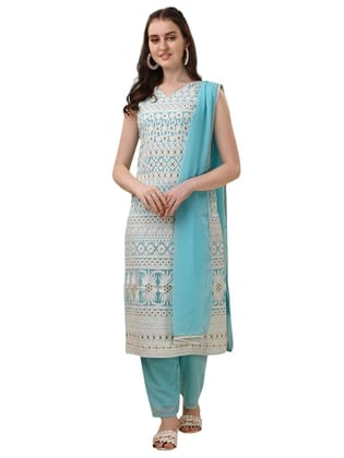 FASHION QUEEN Women's Most Trendy & Latest Collection Embroidered Sleeveless Over The Knee Length Straight Fully Stitched Kurta with Pant and Dupatta Suitable in All Other Social Gatherings