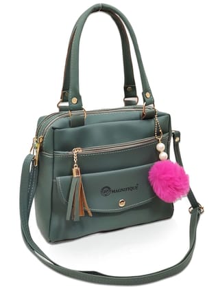 Magnifique Women's Hand/Sling/Side Bag/purse Polyurethane Western (Green)