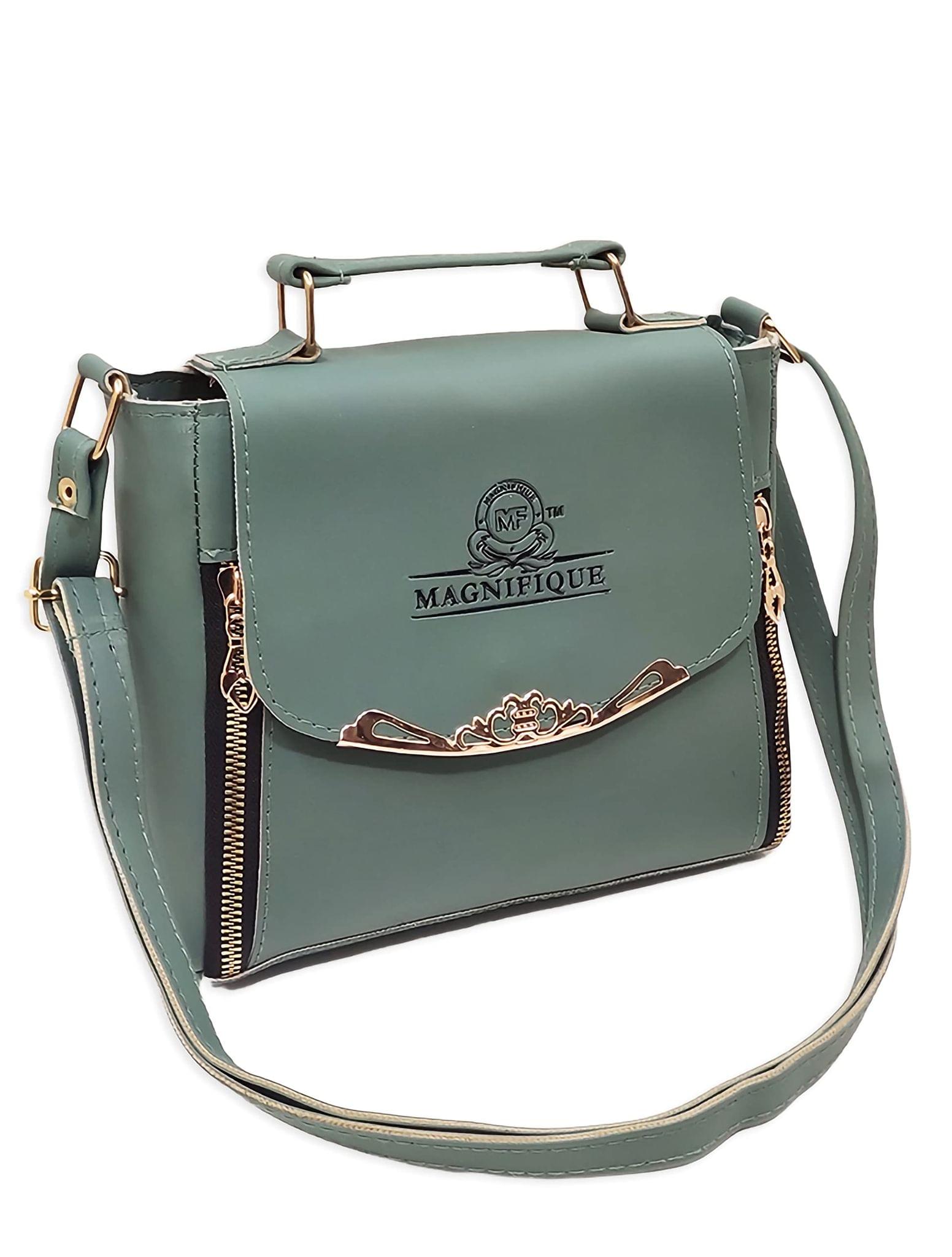 Magnifique Women's Hand/Sling/Side Bag/purse Polyurethane Western (Green)