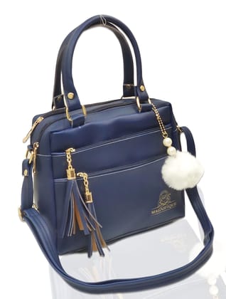 Magnifique Women's Hand/Sling/Side Bag/purse Polyurethane Western (Blue)