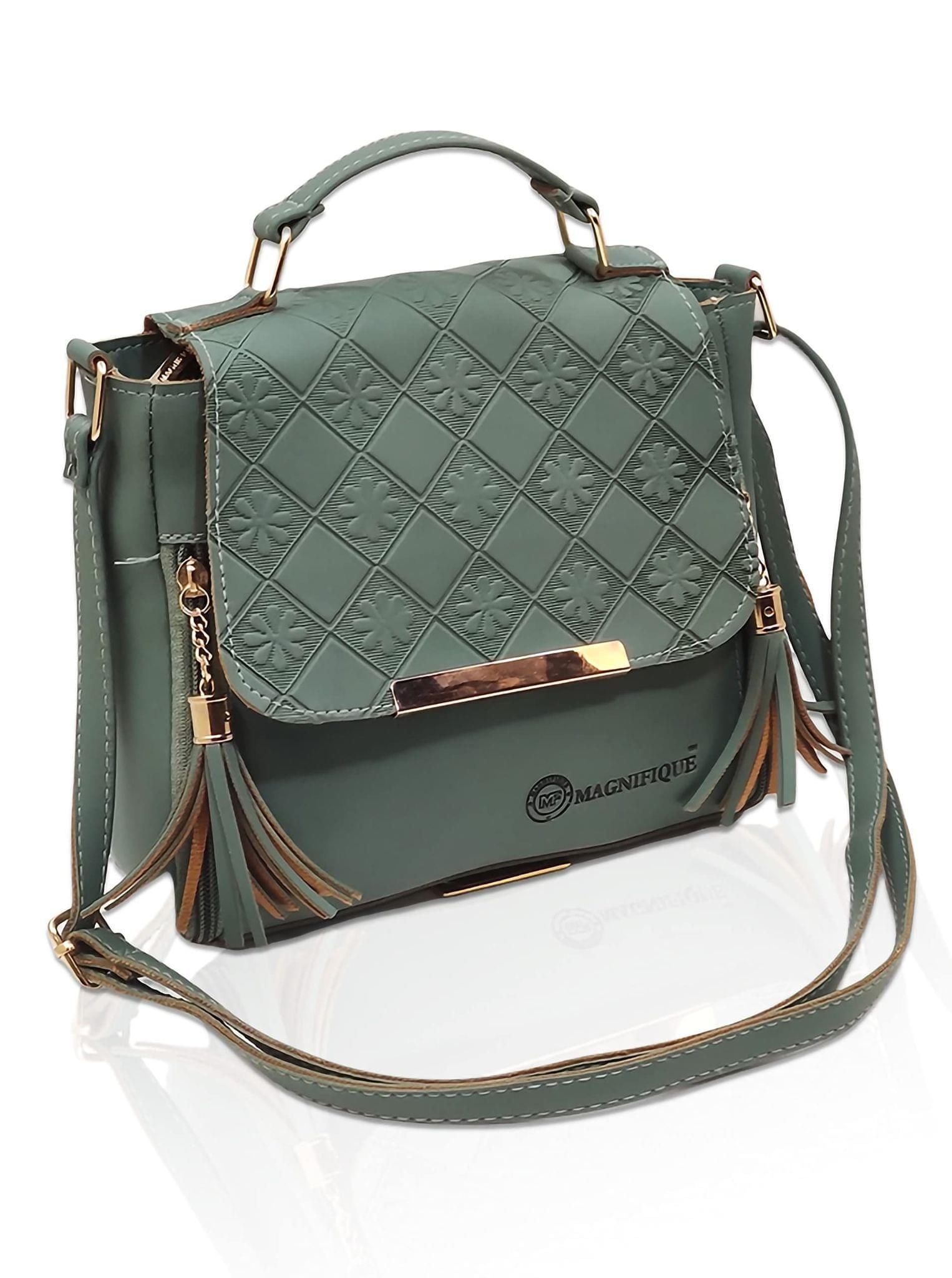 Magnifique Women's Hand/Sling/Side Bag/purse Polyurethane Western (Green)