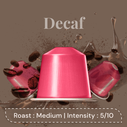 Decaf Espresso Pods - Intensity 5/10 | Nespresso Compatible | Medium Dark / Full City Roast | Premium AA+ Grade Beans | Aluminum Capsules