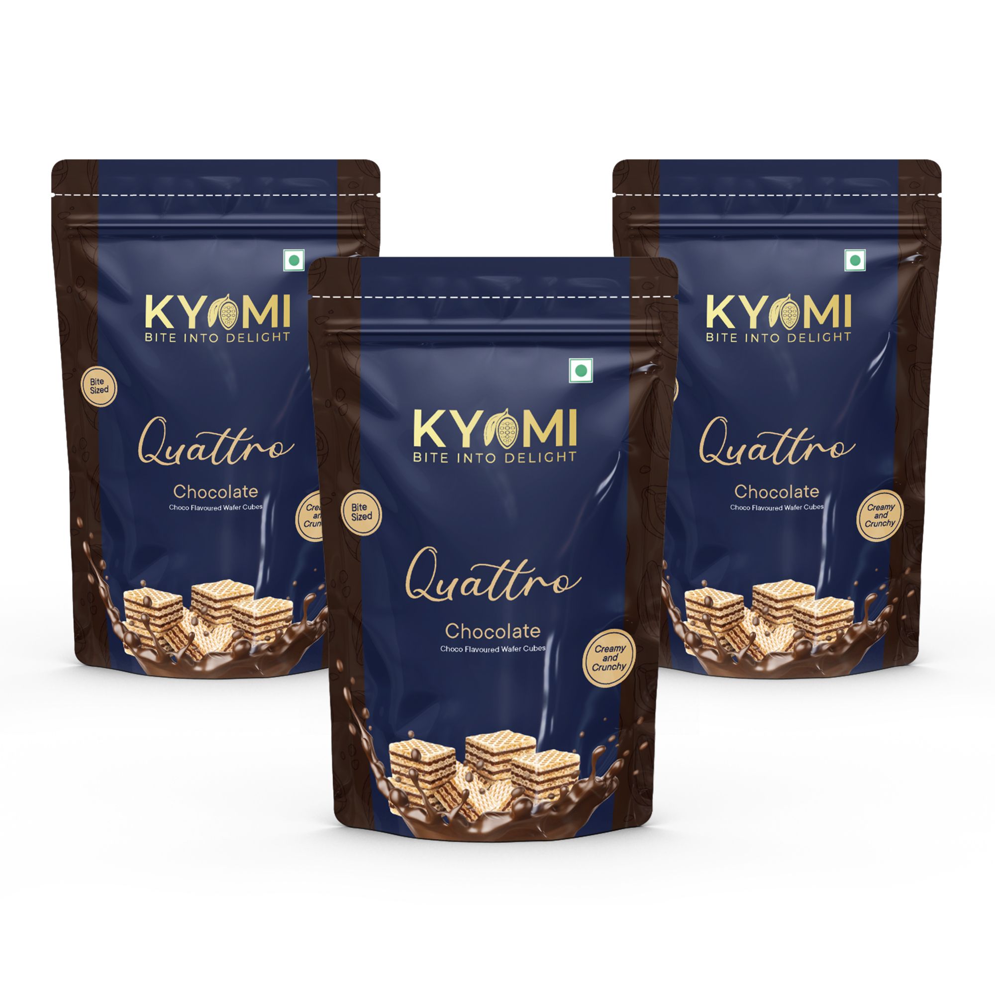 Kyomi Quattro Chocolate Wafer Cubes, 450g | Crispy & Delicious Wafers Perfect for Snacking (Pack of 3)