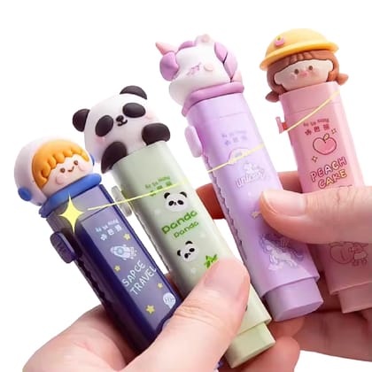 KTRS ENTERPRISE 4 pic Eraser Push Pull Design Retractable Cartoon Erasers Pastel Aesthetic Erasers Pencil Kawaii Eraser Cute Rubber for Kids Students School