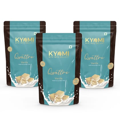 Kyomi Quattro Vanilla Wafer Cubes, 450g | Crispy & Delicious Wafers Perfect for Snacking (Pack of 3)