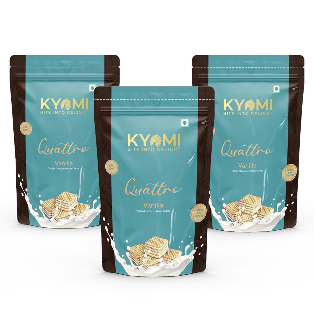 Kyomi Quattro Vanilla Wafer Cubes, 450g | Crispy & Delicious Wafers Perfect for Snacking (Pack of 3)