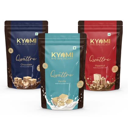 Kyomi Quattro Wafer Cubes, 450g | Crispy & Delicious Wafers Perfect for Snacking (Pack of 3) 450g  (Chocolate+Hazelnut+Vanilla)