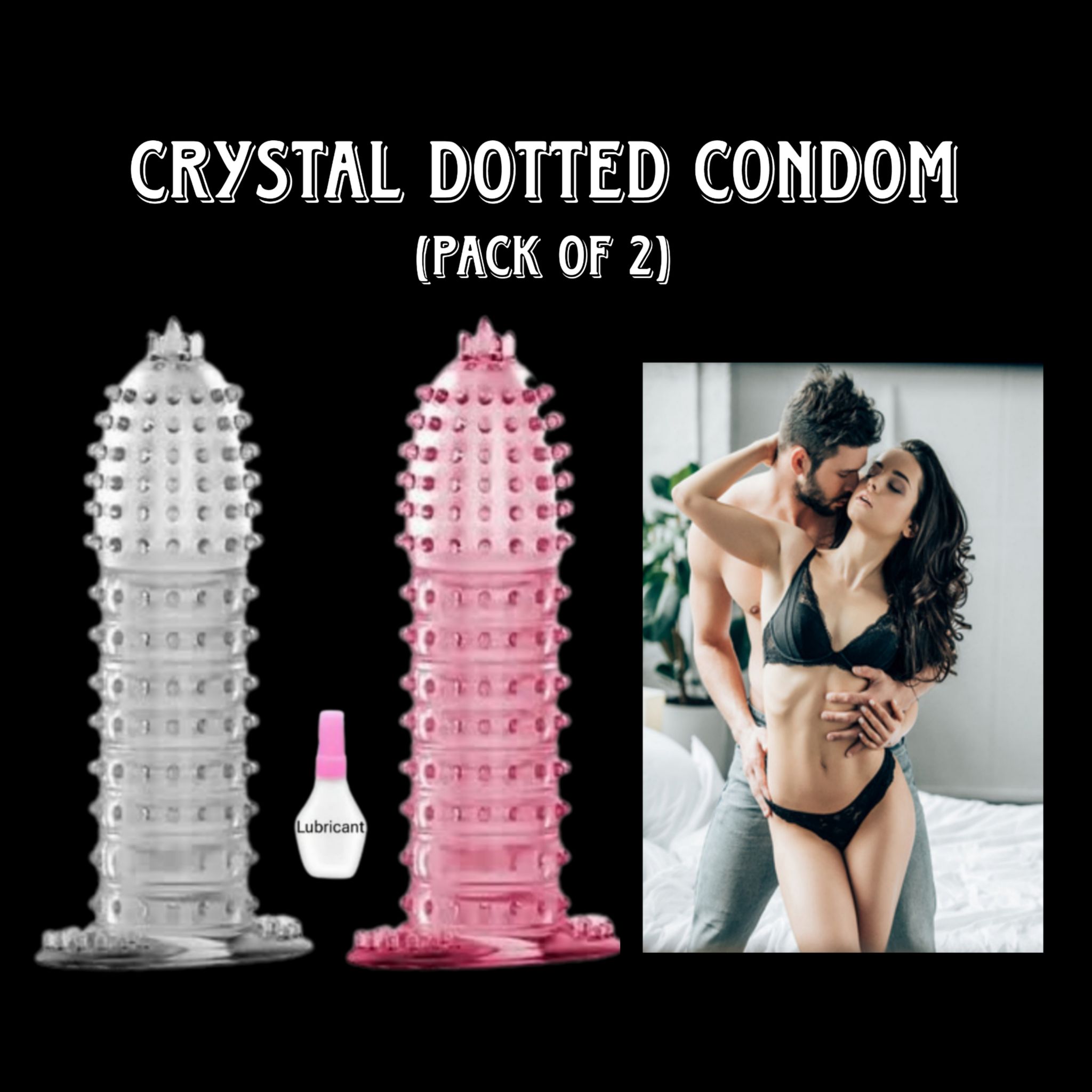 Crystal Reusable Silicone Dotted Condom Extra Pleasure Leakproof Dotted Condom Multicolor (Pack of 2)