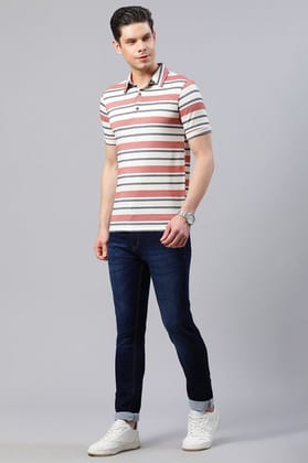 White And Coral Polo Collar Casual T Shirts